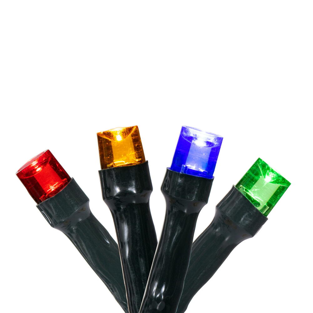 Vickerman 100 LED Multi-Colored Battery Operated Light Set, Green Wire with 5" Bulb Spacing.