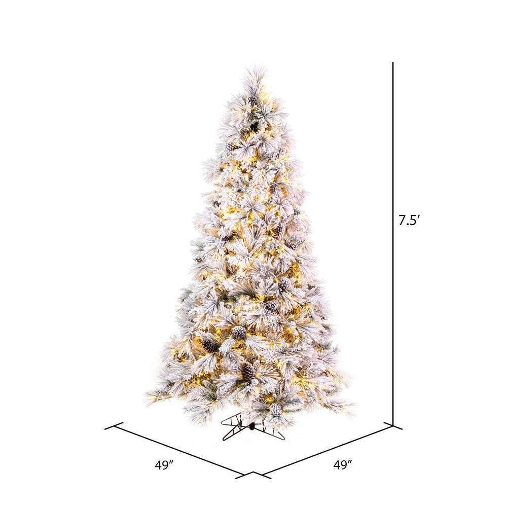 Vickerman 7.5' x 49" Flocked Atka Pine Artificial Christmas Tree 3mm LED Color Changing Lights