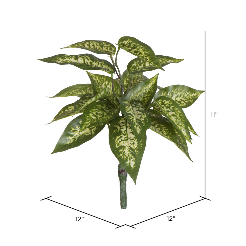 Vickerman 11" Artificial Green Polyester Dieffenbachia Bush Set of 3