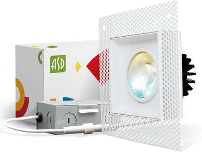 ASD Lighting LED Trimless Combo Downlight 1 head 3.5inch 15W 120V Triac 2700/3000/3500/4000/5000K White ETL