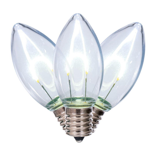 Vickerman C9 Transparent U-Shaped Filament Pure White Bulb, E17 Base, .6 Watts, 25 Pcs Assorted/Bag.  Colors included are Blue, Red, Green, Purple and Amber.