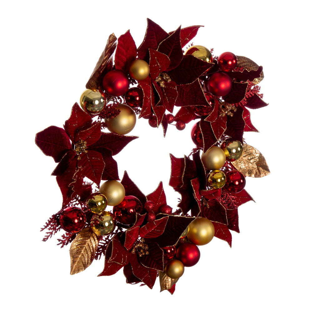 Vickerman 22" Artificial Red Poinsettia Deco Wreath