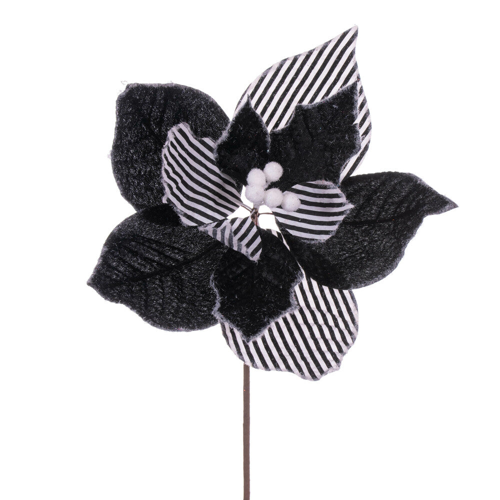 Vickerman 11" Black and White Striped Flower on Stem 6 per bag.