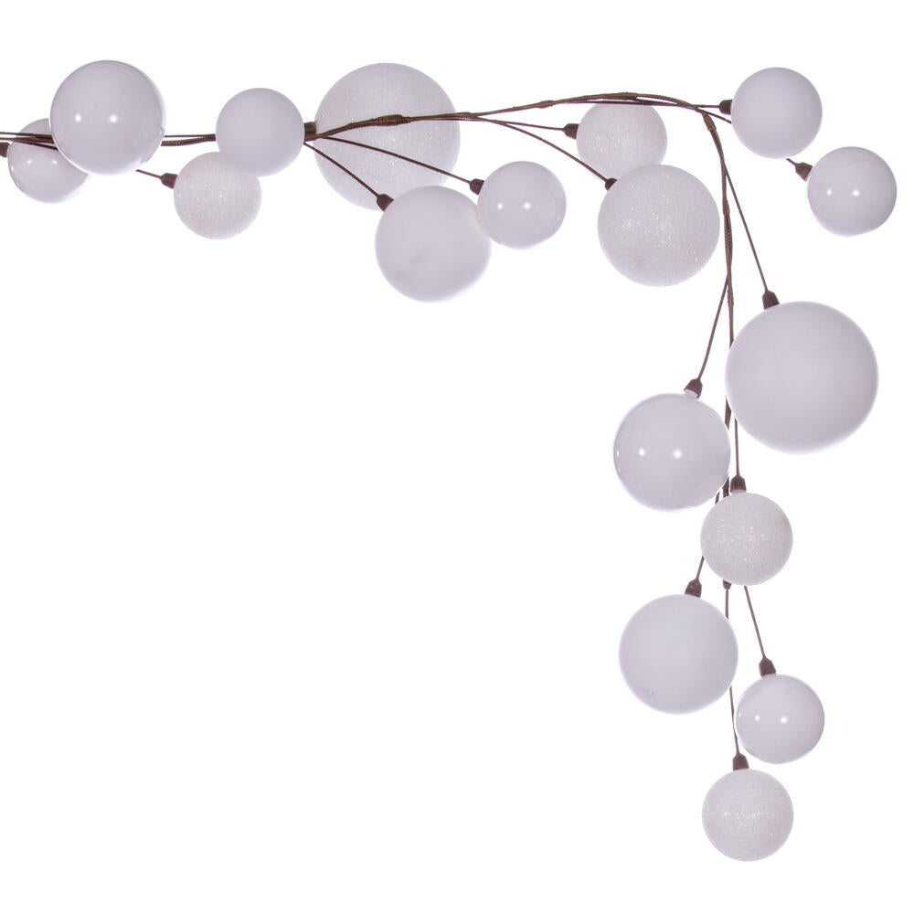 Vickerman 10' White Assorted Finish Branch Ball Ornament Garland.