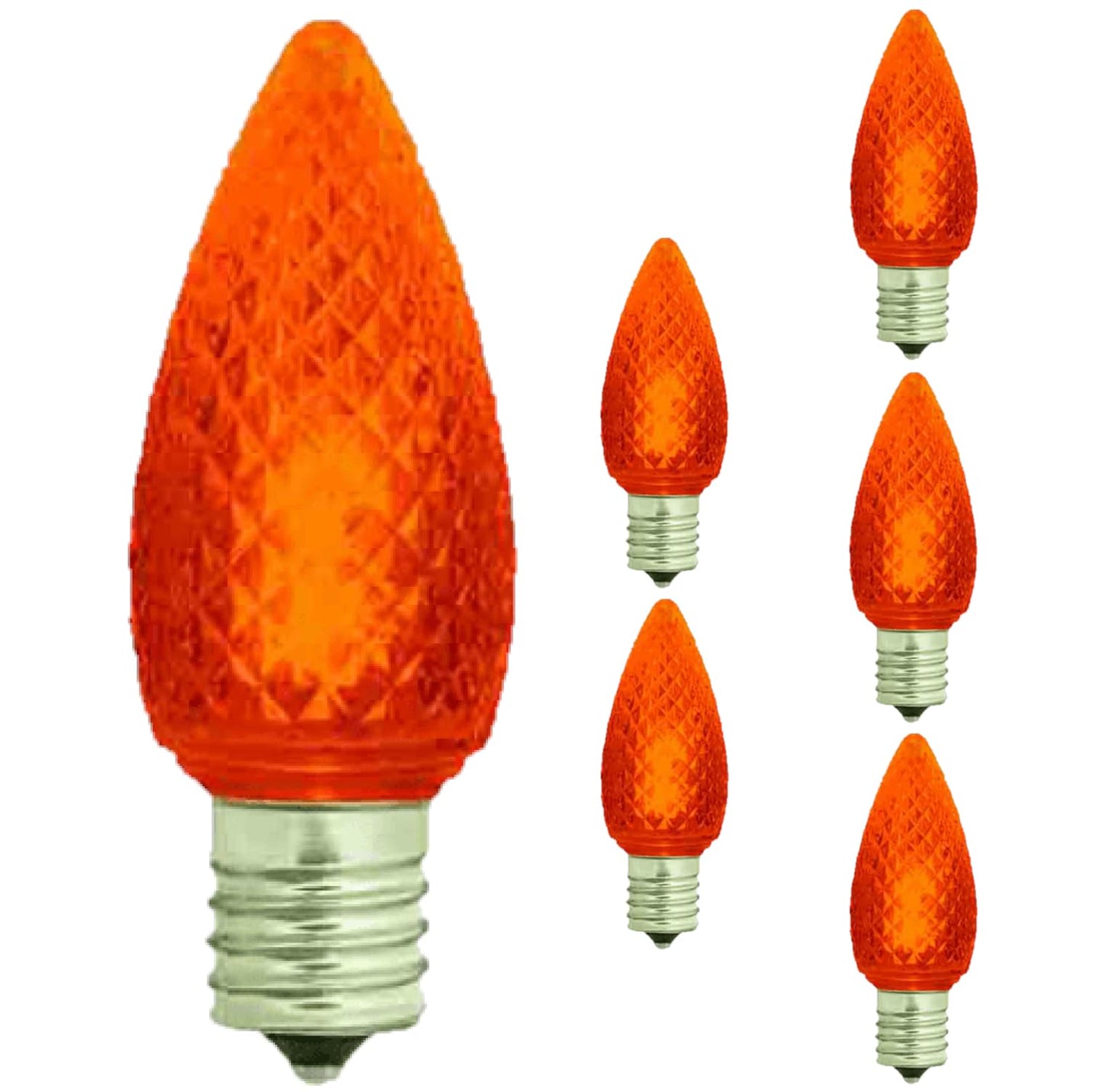 Damar- C9 LED Replacement Christmas Light Bulbs Faceted Transparent Orange 0.96W E17 Intermediate Base Dimmable 100-130V Pack of 6- Commercial Grade Shatterproof String Colored Light for Patio