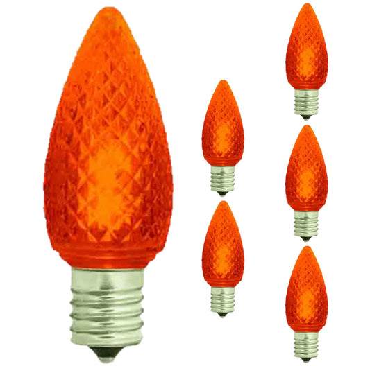 Damar- C9 LED Replacement Christmas Light Bulbs Faceted Transparent Orange 0.96W E17 Intermediate Base Dimmable 100-130V Pack of 6- Commercial Grade Shatterproof String Colored Light for Patio