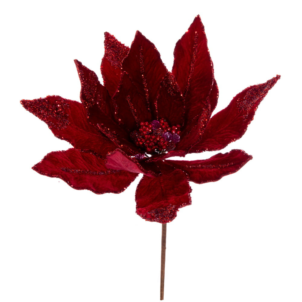 Vickerman 14" Artificial Red Double Sided Velvet Poinsettia Christmas Pick