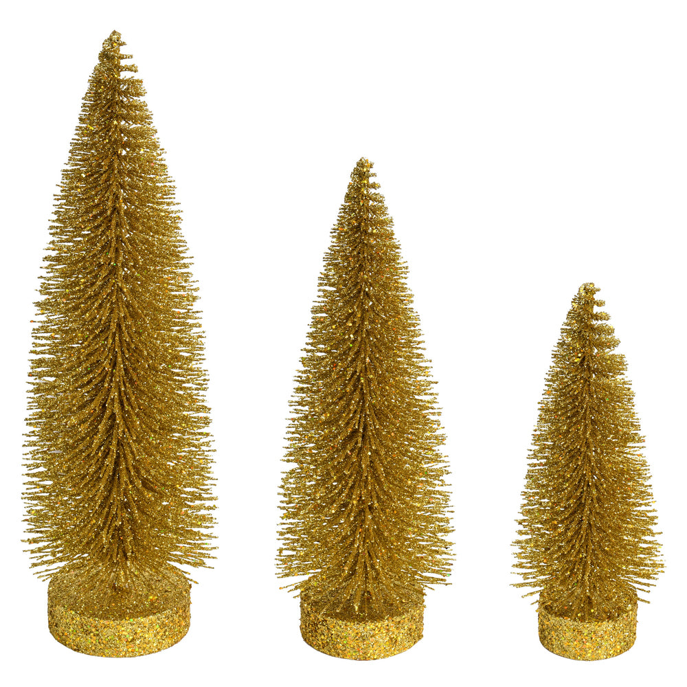 Vickerman 7"-9"-11" Gold Glitter Oval Pine Artificial Christmas Tree Set of 3