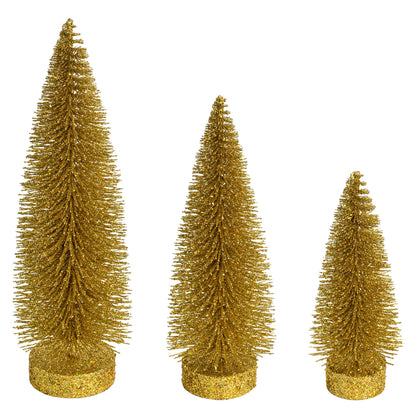 Vickerman 7"-9"-11" Gold Glitter Oval Pine Artificial Christmas Tree Set of 3