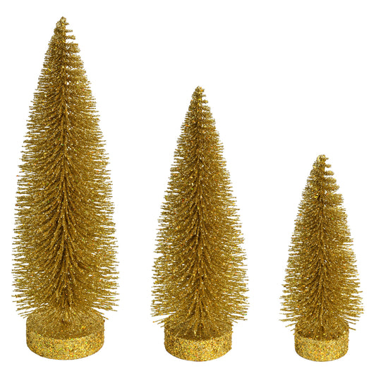 Vickerman 7"-9"-11" Gold Glitter Oval Pine Artificial Christmas Tree Set of 3
