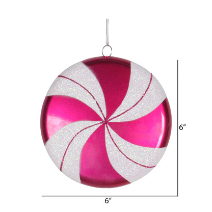 Vickerman 6" Cerise-White Swirl Flat Candy Christmas Ornament