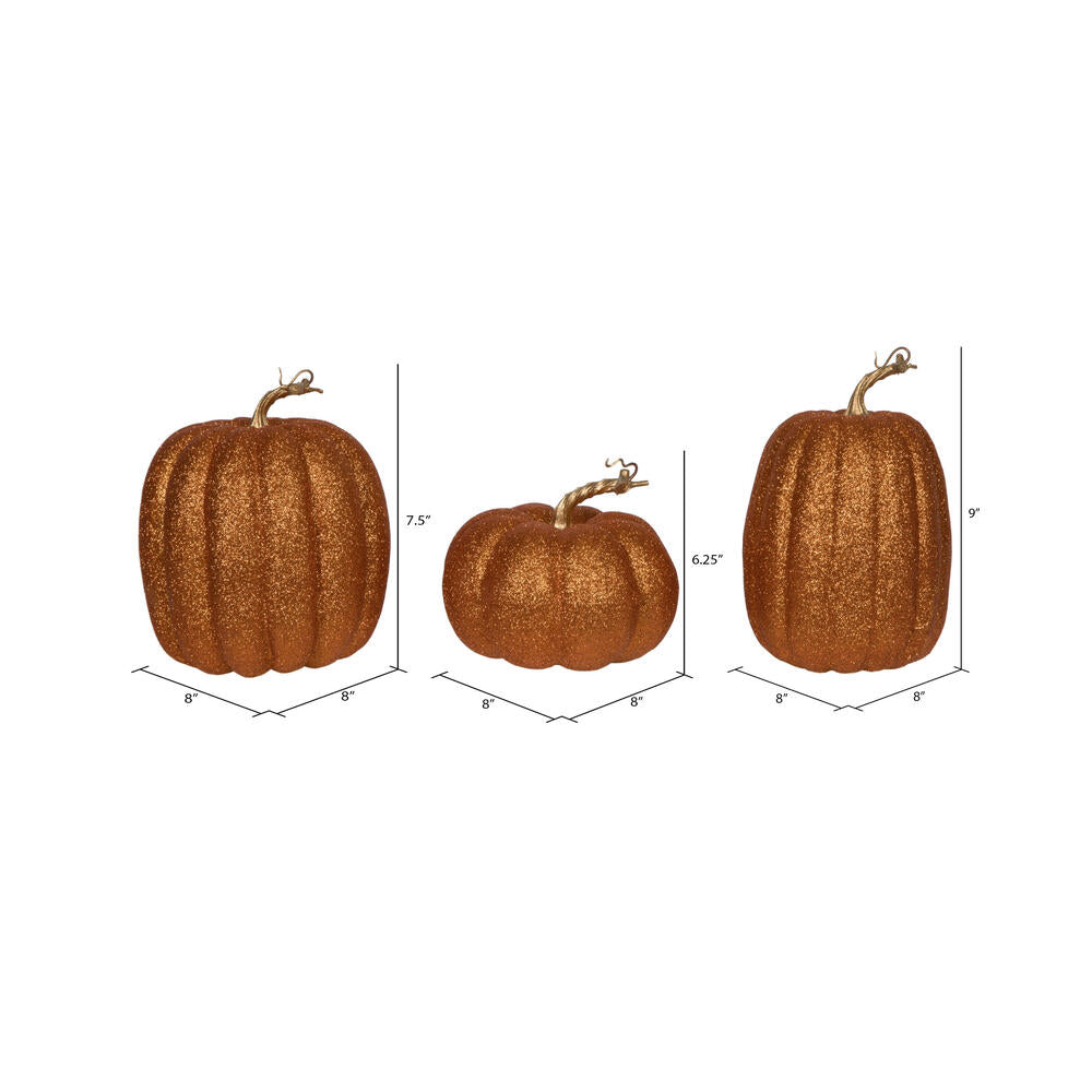 Vickerman 8" Orange Pumpkins Set of 3. Three pieces assorted Fabric pumpkin with polystyrene inner.