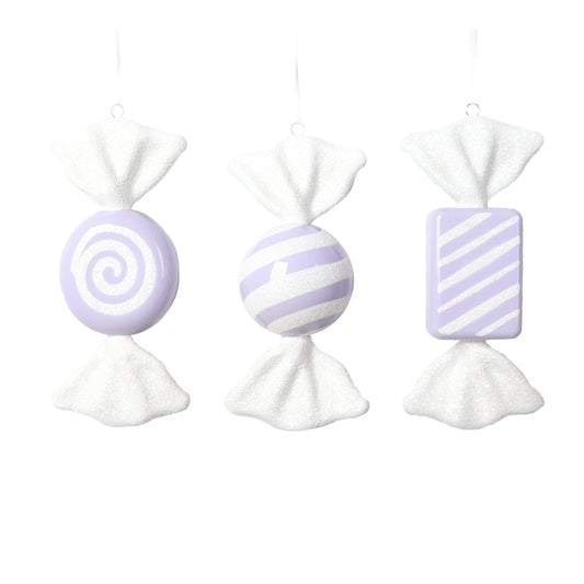 Vickerman 7.5"-8" Pastel Lavender Candy Ornament Assortment 3 per bag.