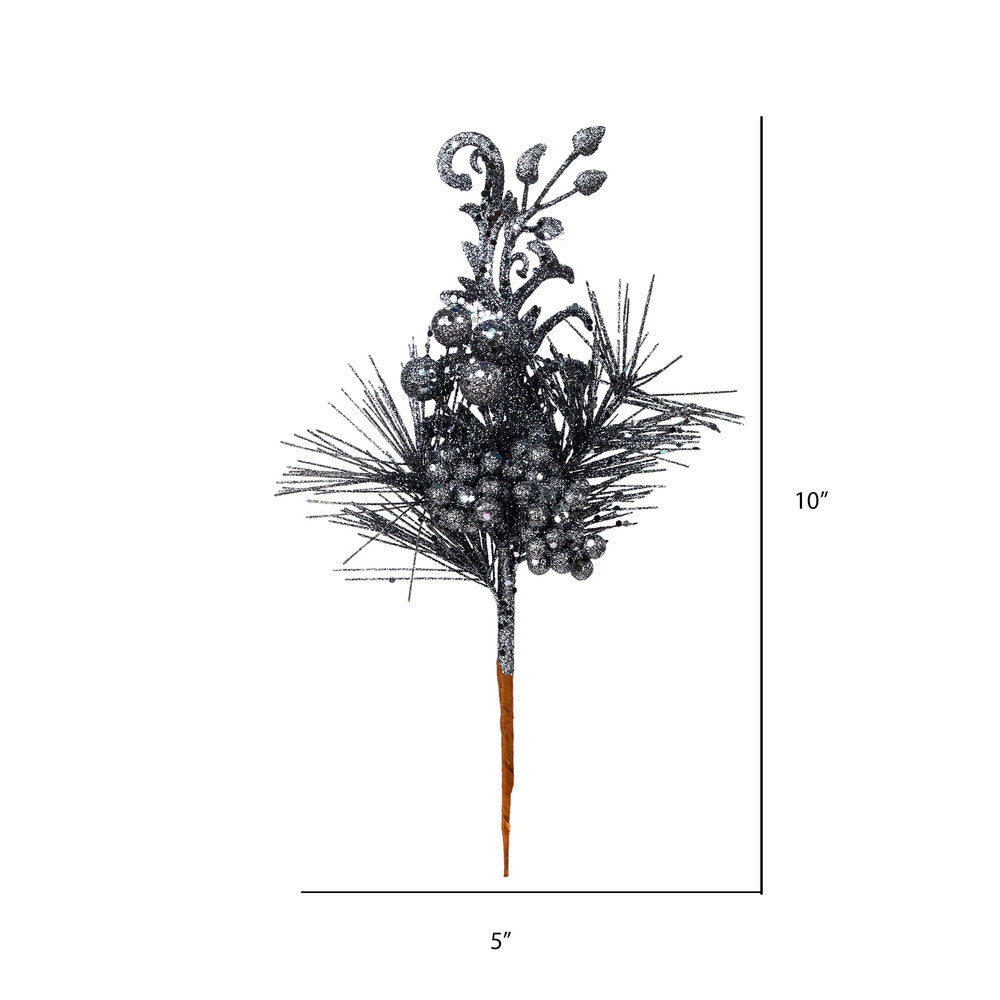 Vickerman 10" Gunmetal Berry Glitter Leaf Artificial Christmas Pick 12 per Bag