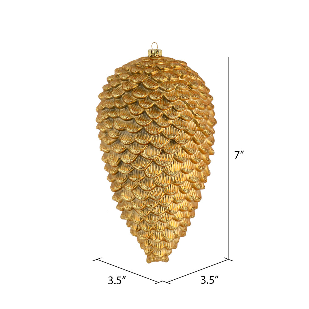 Vickerman 7" Copper Gold Matte Glitter Pinecone Christmas Ornament 4 per set