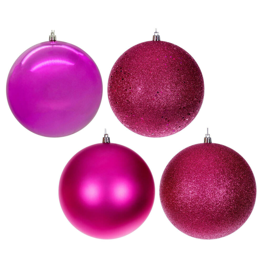 Vickerman 6" Hot Pink 4-Finish Ball Ornament 4 per box.