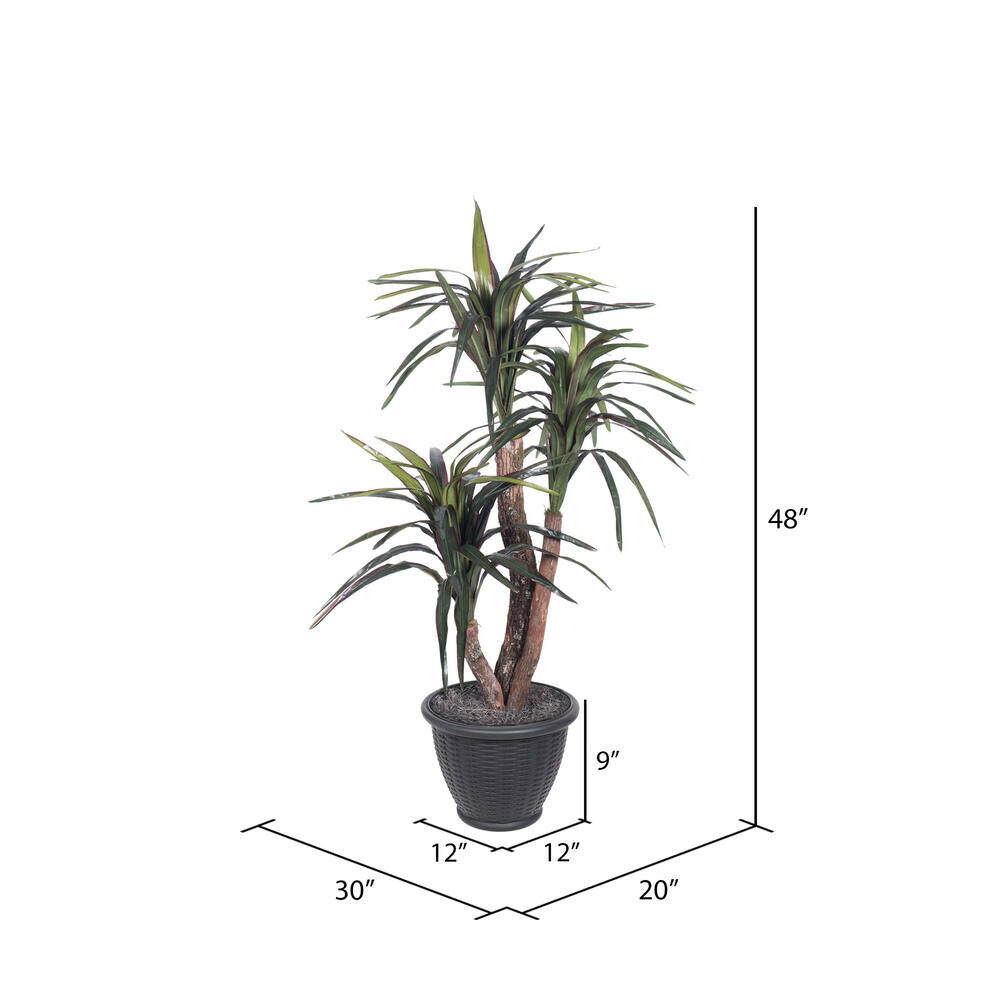 Vickerman 4' Artificial Marginata Extra Full Bush Gray Round Plastic Container.