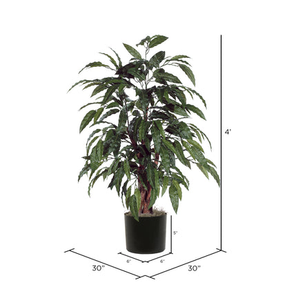 Vickerman 4' Artificial Mango Bush Black Plastic Pot.