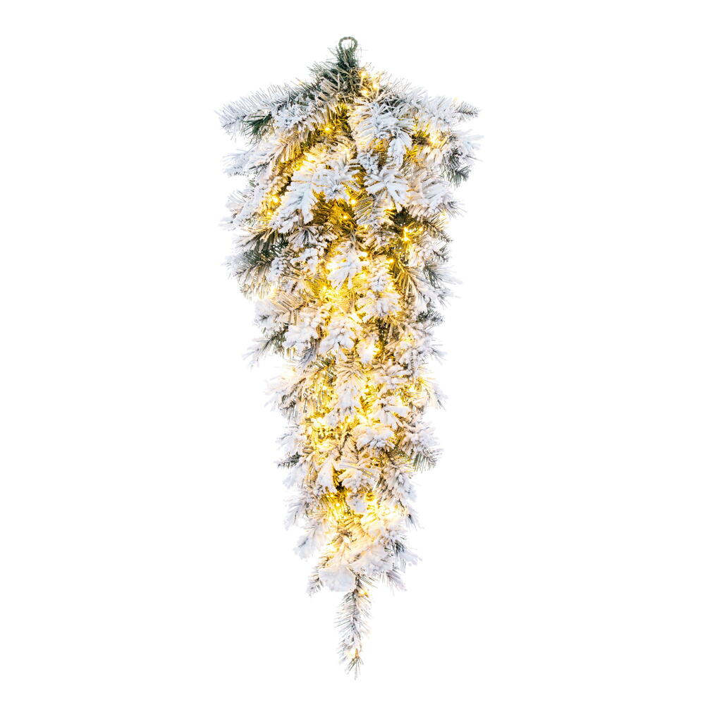Vickerman 36" Frosted Glacier Pine Artificial Teardrop with LED Warm White Lights.