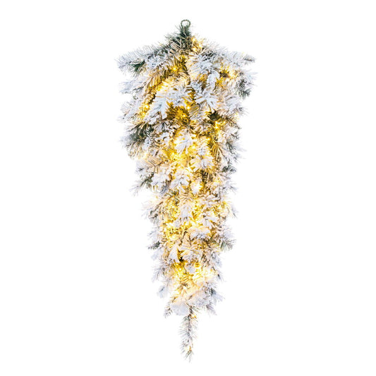 Vickerman 36" Frosted Glacier Pine Artificial Teardrop with LED Warm White Lights.