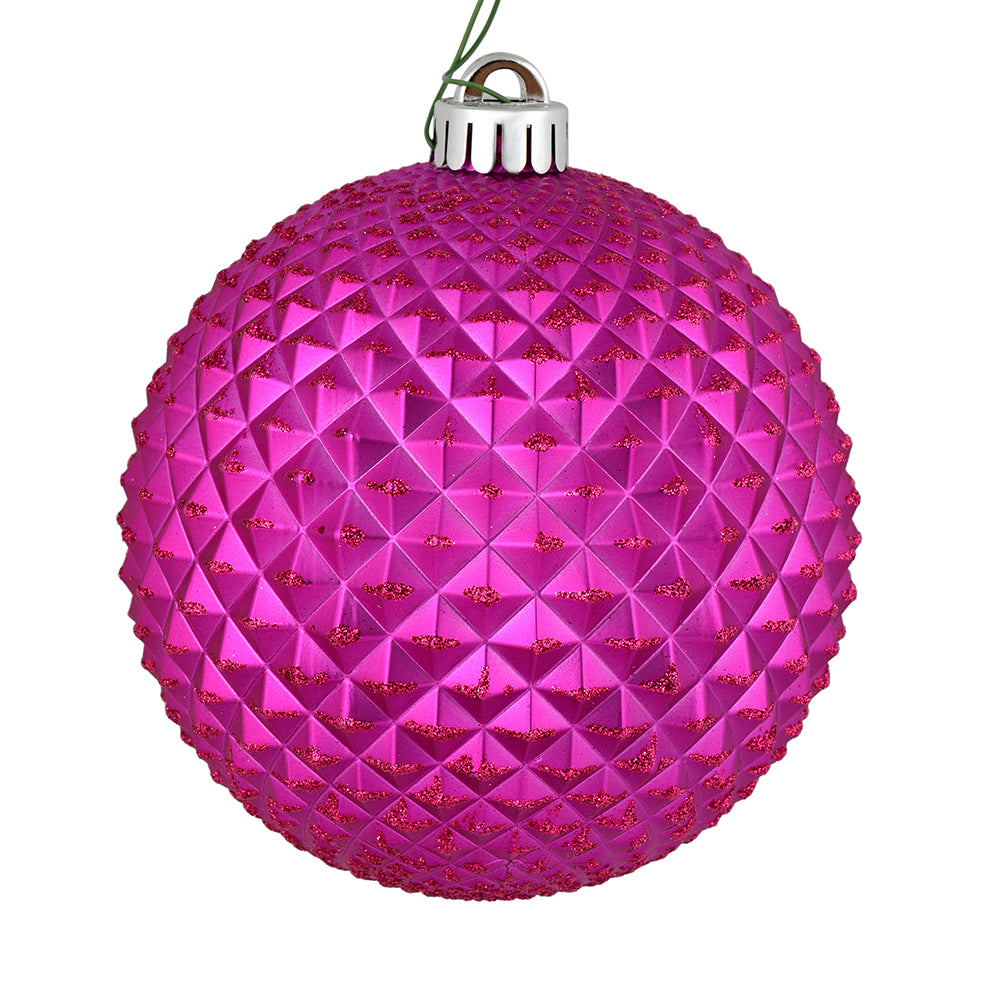 Vickerman 4" Fuchsia Durian Glitter Ball Ornament 6 per Bag