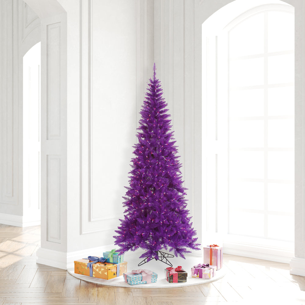 Vickerman 6.5' Purple Fir Slim Artificial Christmas Tree Purple  Dura-lit LED Lights