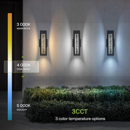 ASD Lighting LED Outdoor Wall Sconce 14" 12W CCT Selectable 3000/4000/5000K Dimmable Clear Seeded Glass, Black ETL