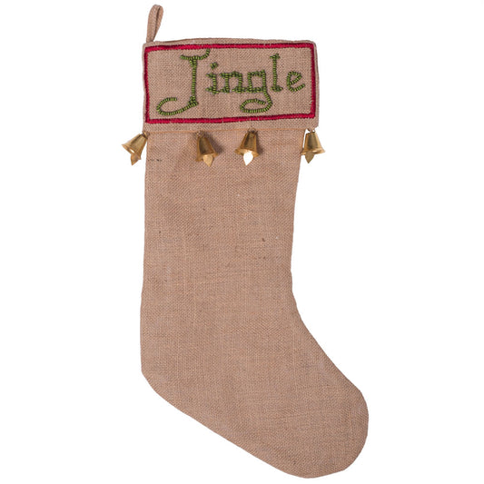 Vickerman Decorative 8" x 19" Burlap Jingle Christmas Stocking