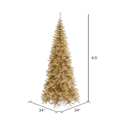 Vickerman 6.5' Champagne Tinsel Fir Slim Artificial Christmas Tree Warm White Dura-lit LED Lights