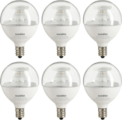 Sunlite LED G16.5 Clear Globe Light Bulb, 7 Watts (60W Equivalent), 500 lumens, Dimmable, Candelabra Base (E12), 120 Volts, ETL Listed, 260 Degree Beam Angle, 3000K Warm White, 6 Pack