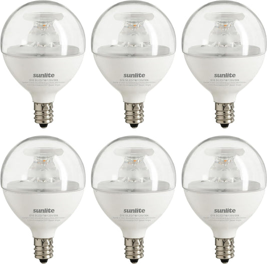 Sunlite LED G16.5 Clear Globe Light Bulb, 7 Watts (60W Equivalent), 500 lumens, Dimmable, Candelabra Base (E12), 120 Volts, ETL Listed, 260 Degree Beam Angle, 3000K Warm White, 6 Pack