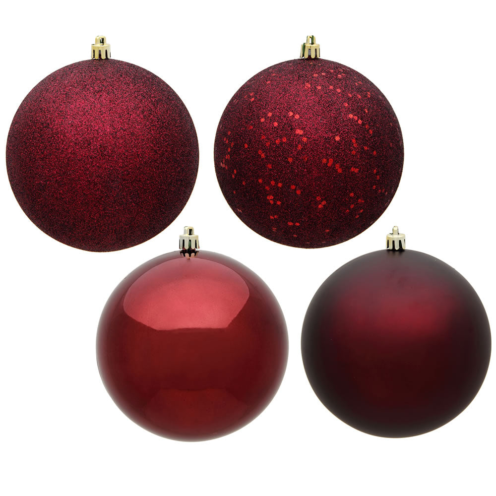 Vickerman 8" Burgundy 4-Finish Ball Ornament Assortment 4 per Bag