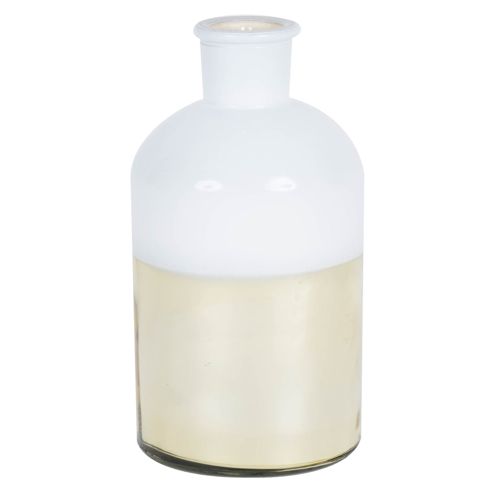 Vickerman 8" White Glass Bottle with Gold Base