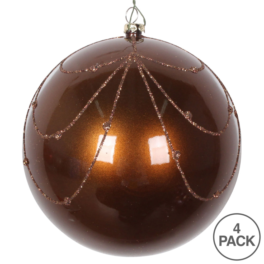 Vickerman 4.75" Mocha Candy Finish Curtain Ornament with Glitter Accents 4 per Bag