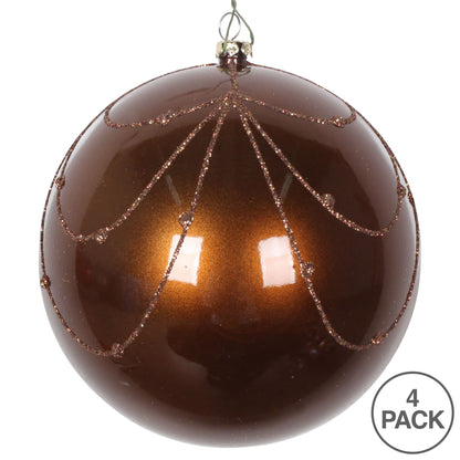 Vickerman 4.75" Mocha Candy Finish Curtain Ornament with Glitter Accents 4 per Bag