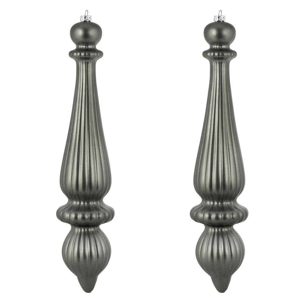 Vickerman 14" Pewter Matte Finial Drop Christmas Ornament UV Treated with Drilled and Wired Cap 2 per bag