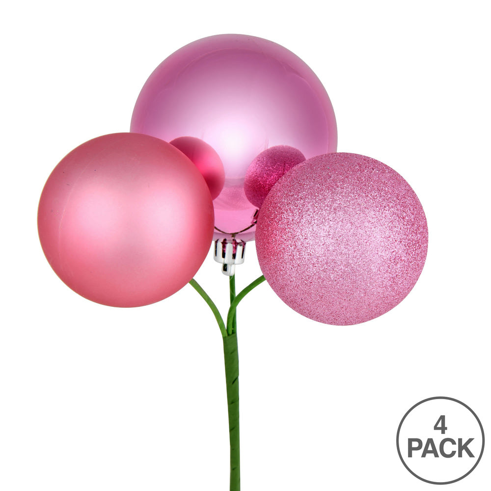 Vickerman 18" Pink Ball Ornament Christmas Pick 4 per set