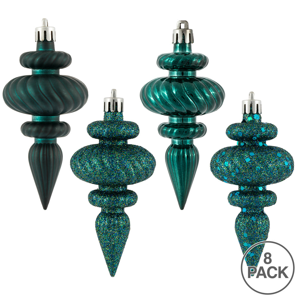 Vickerman 4" Sea Blue 4-Finish Finial Ornament 8 per Box