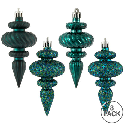 Vickerman 4" Sea Blue 4-Finish Finial Ornament 8 per Box