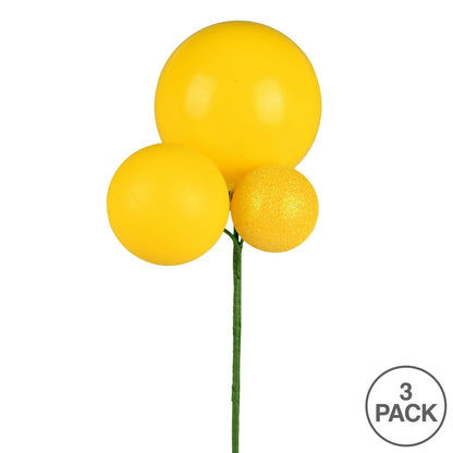 Vickerman 18" Yellow Ball Ornament Christmas Pick Set of 3