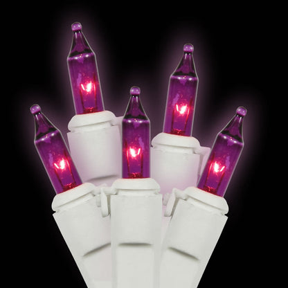 Vickerman 100 Purple Mini Light on White Wire 33' Long Christmas Light Strand