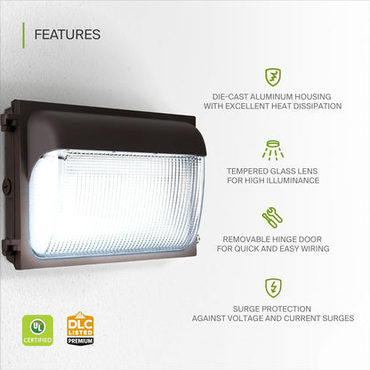 ASD Lighting LED Slim Wallpack Power Adjustable 50/60/80W 120-277V CCT Selectable 3000/4000/5000 with Photocell Dimmable Bronze UL DLC Premium