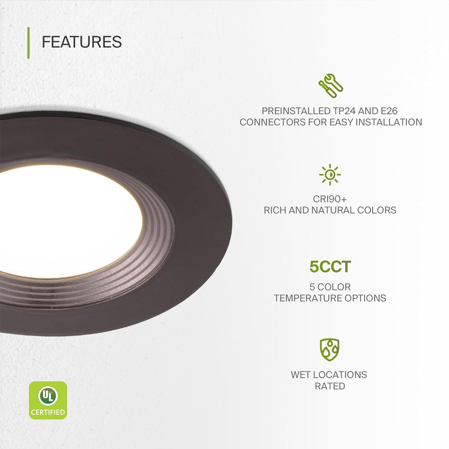 ASD Lighting LED Round Downlight Retrofit Kit 5'' and 6" 12W 120V CCT Selectable 2700/3000/3500/4000/5000K Dimmable PC, Baffle Trim, Oil Rubbed Bronze UL