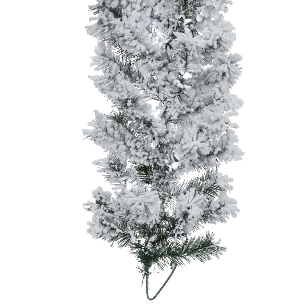 Vickerman 9' x 12" Flocked Alaskan Artificial Christmas Garland Pure White Single Mold Mini Lights