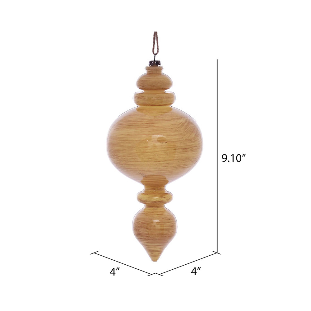 Vickerman 9" Tan Wood Grain Rounded Finial Ornament Pack of 3