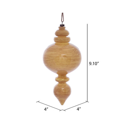 Vickerman 9" Tan Wood Grain Rounded Finial Ornament Pack of 3