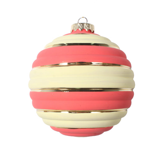 Vickerman 4" Coral Horizontal Stripe Pastel Ball Ornament 4 per Bag