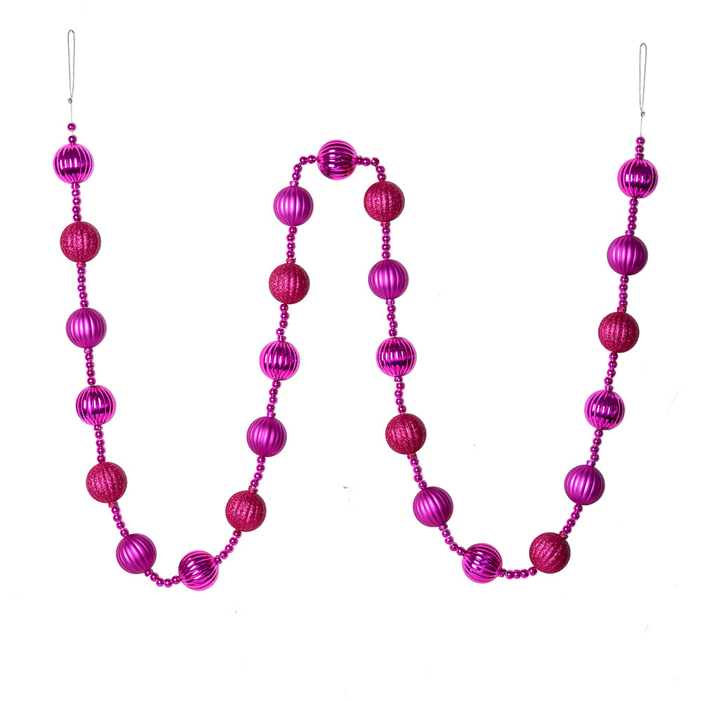 Vickerman 6' Fuchsia Stripe Ball Ornament Christmas Garland