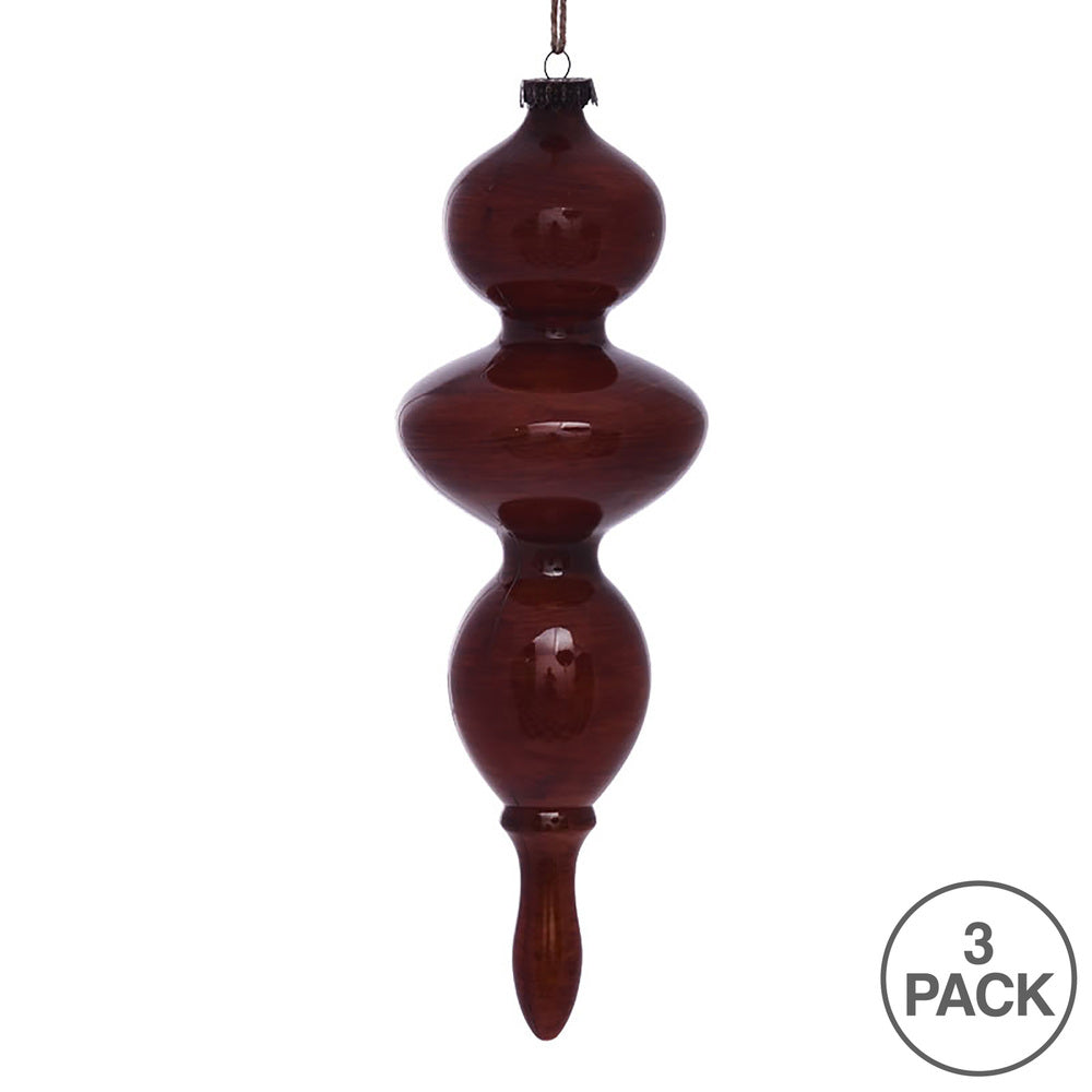 Vickerman 14" Copper Wood Grain Bubble Finial Ornament Pack of 3