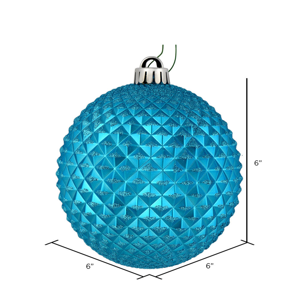 Vickerman 6" Turquoise Durian Glitter Ball Ornament 4 per Bag